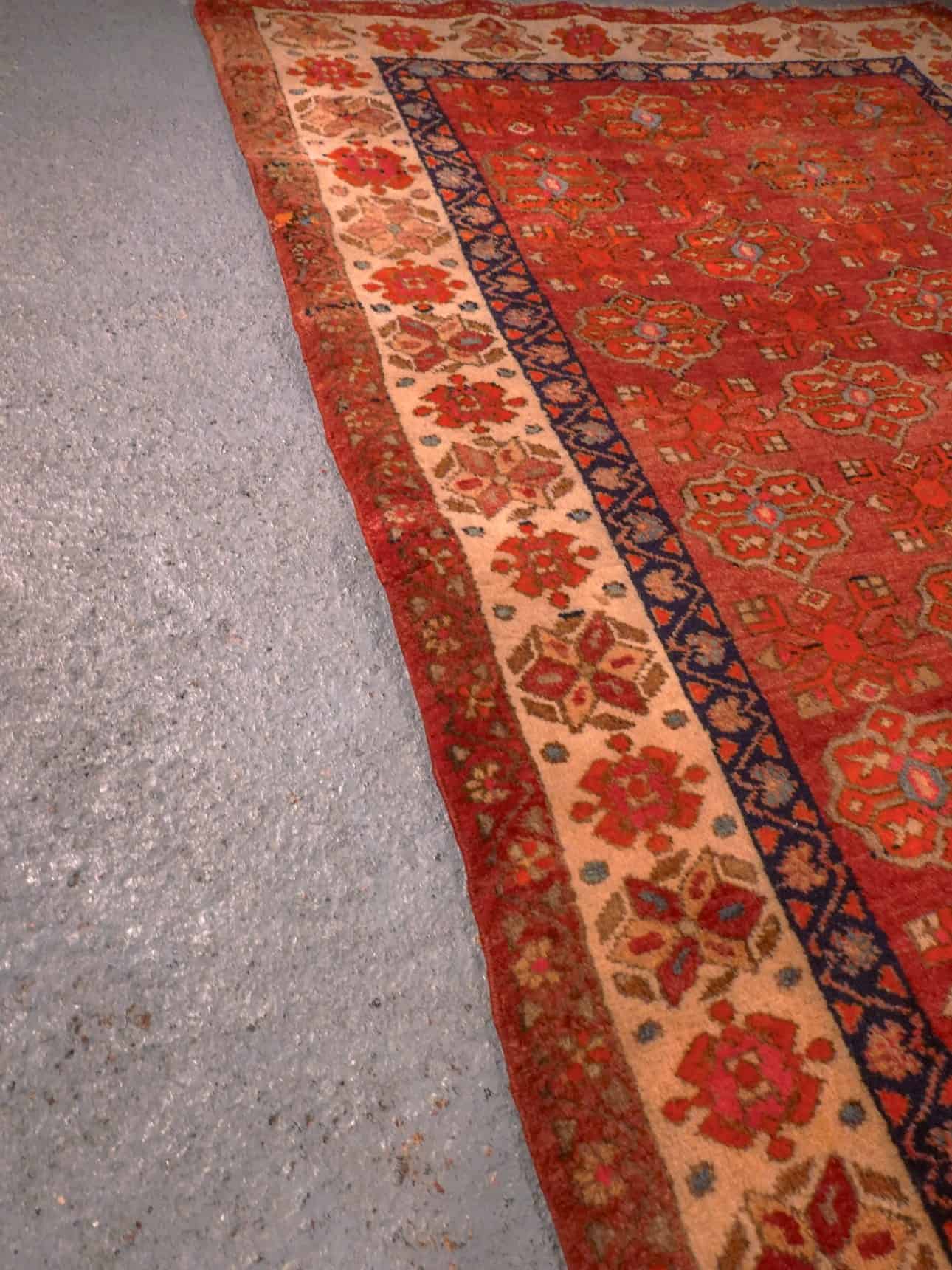 Punainen käsinsolmittu Meshkin-villamatto, 225 × 105 cm