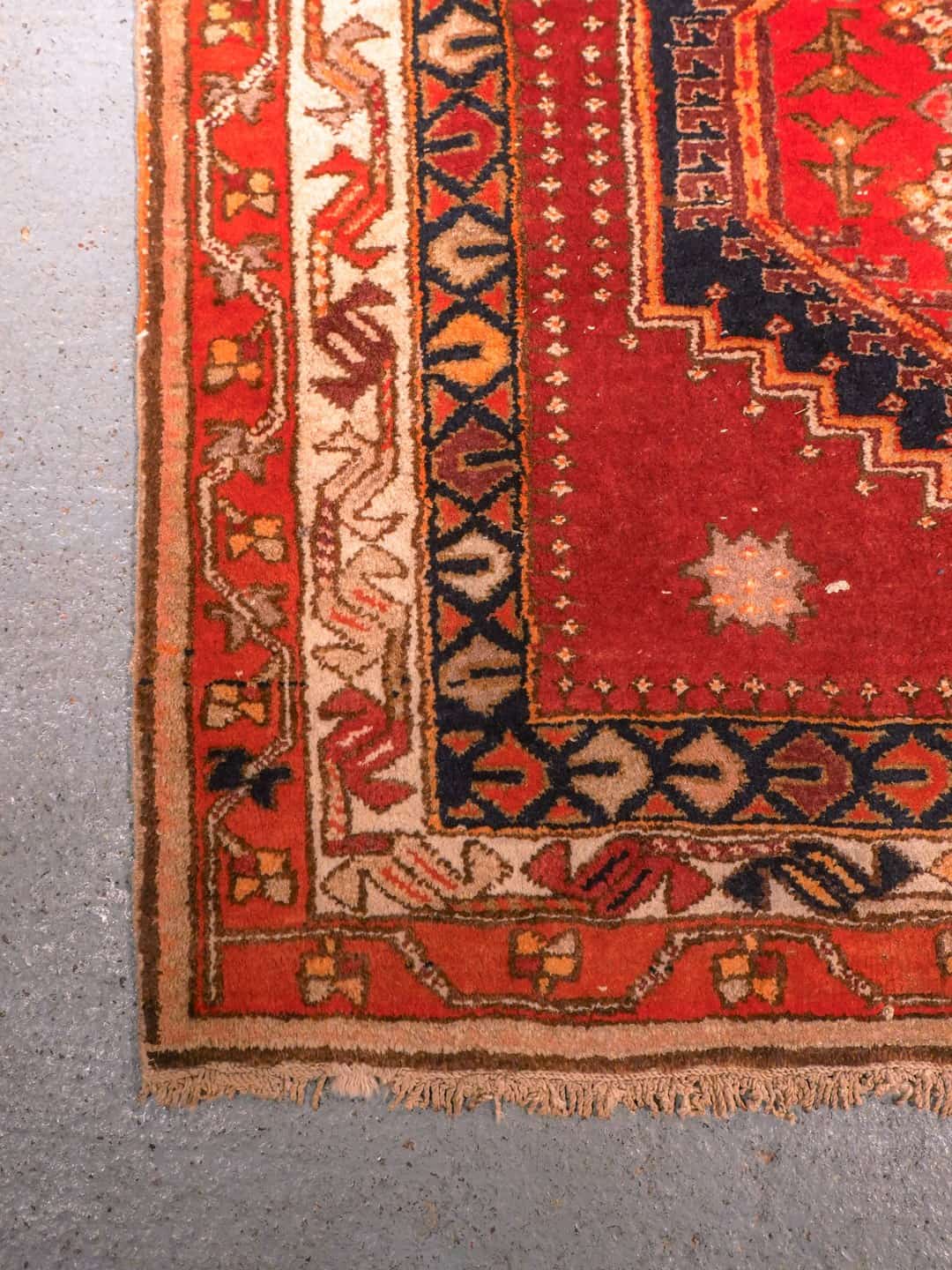 Punainen käsinsolmittu Sarab-villamatto, 344 × 107 cm