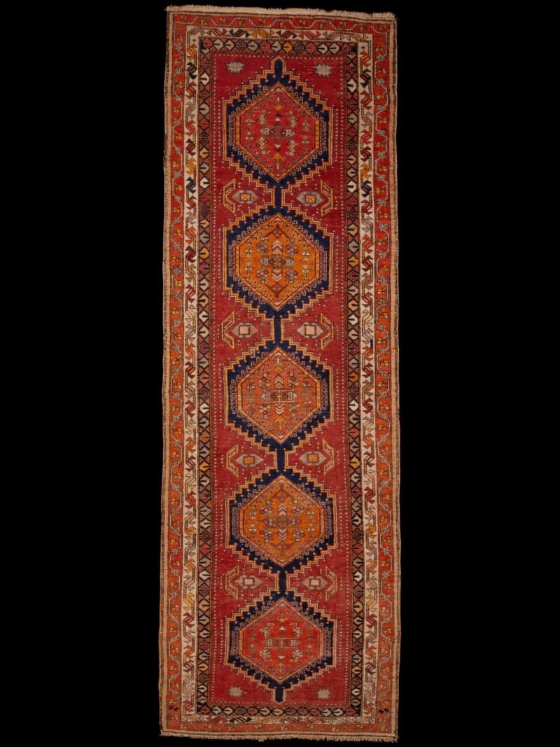 Punainen käsinsolmittu Sarab-villamatto, 344 × 107 cm