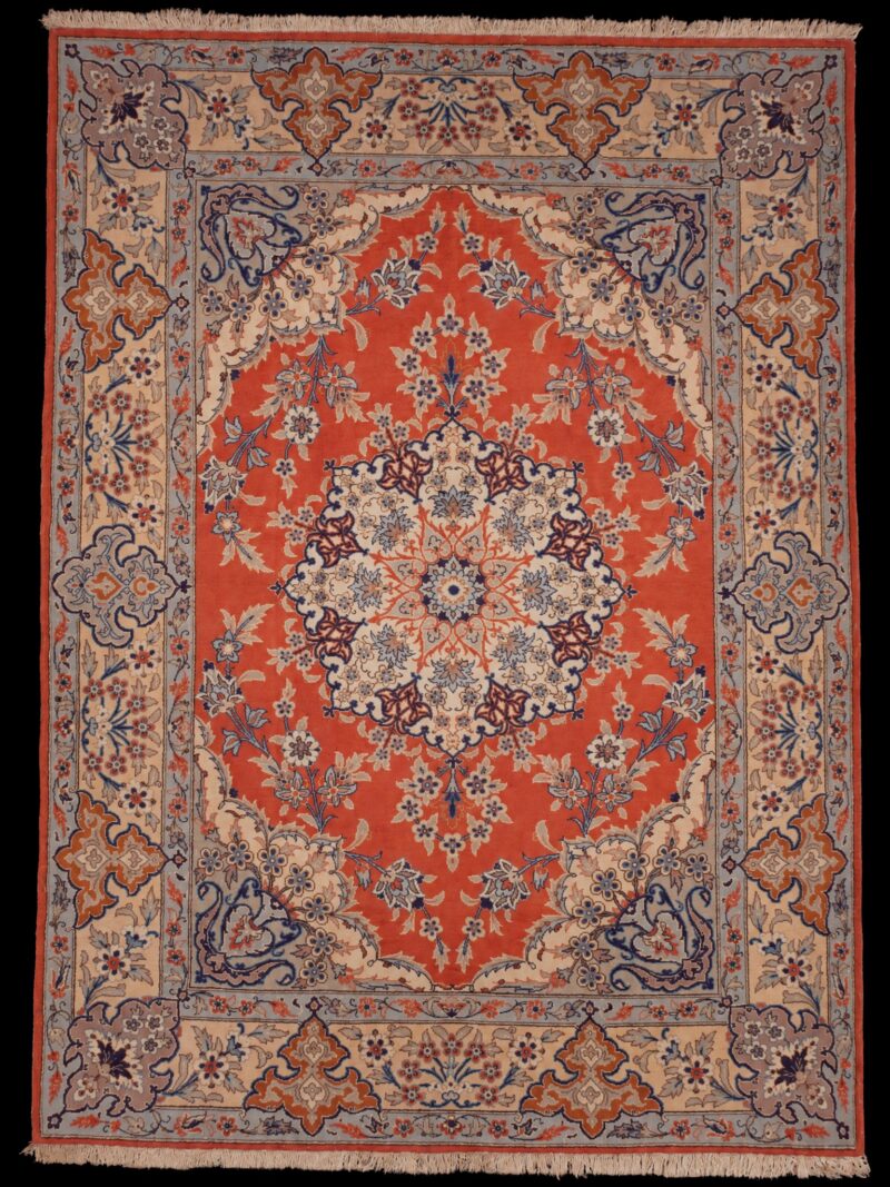 Punainen käsinsolmittu Sarouk-villamatto, 272 × 200 cm