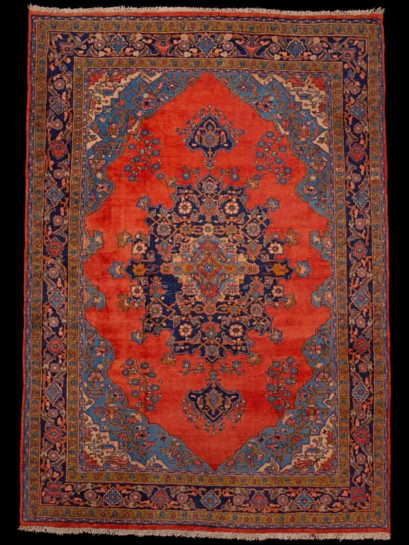 Punainen käsinsolmittu Sarouk-villamatto, 305 × 220 cm