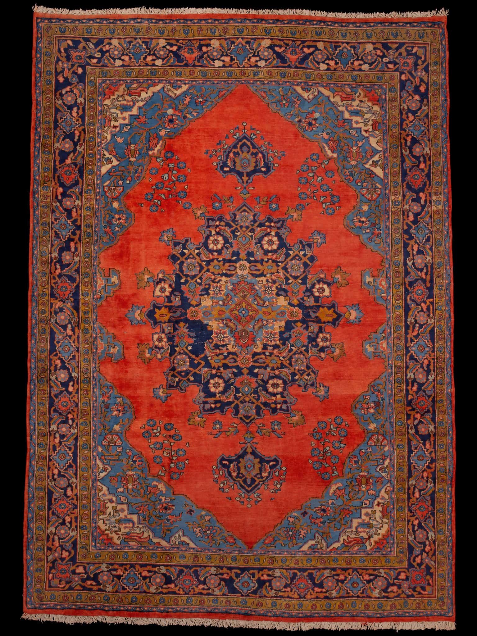 Punainen käsinsolmittu Sarouk-villamatto, 305 × 220 cm
