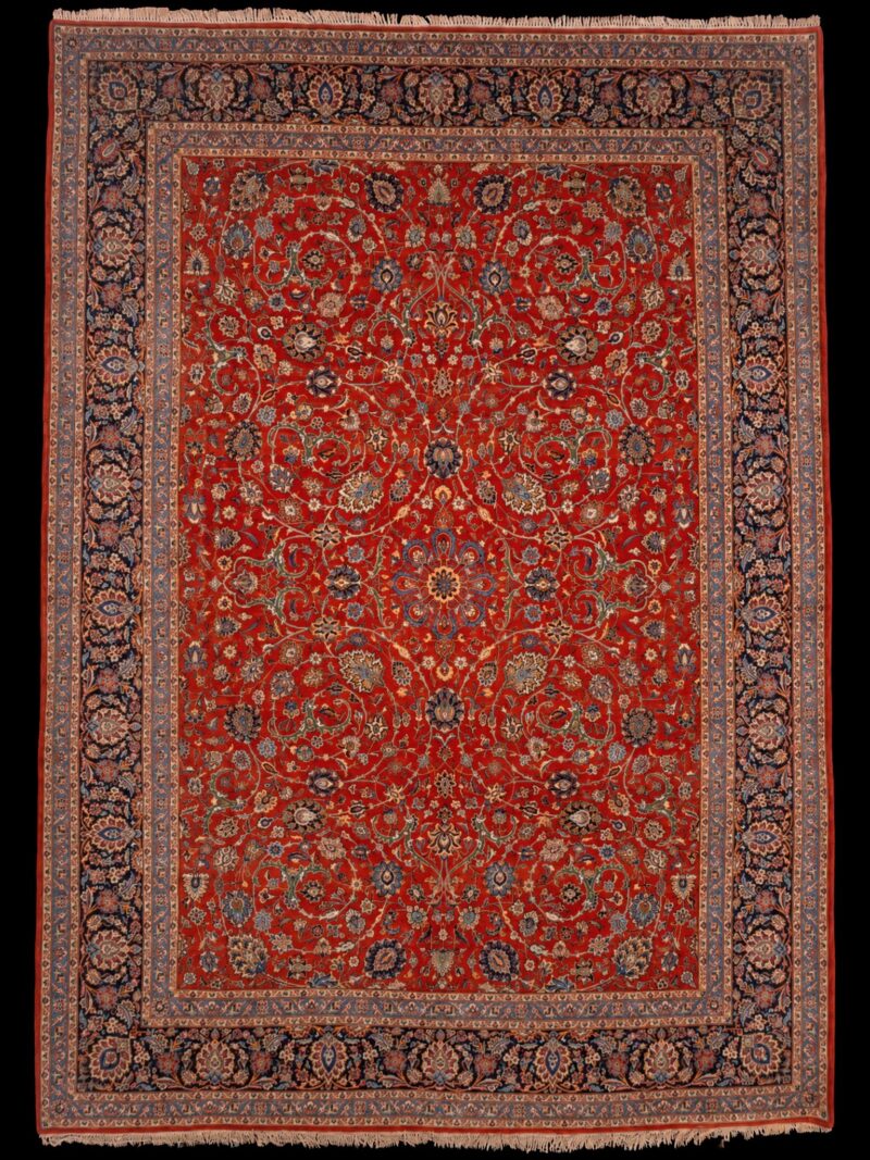 Punainen käsinsolmittu Sarouk-villamatto, 383 × 273 cm