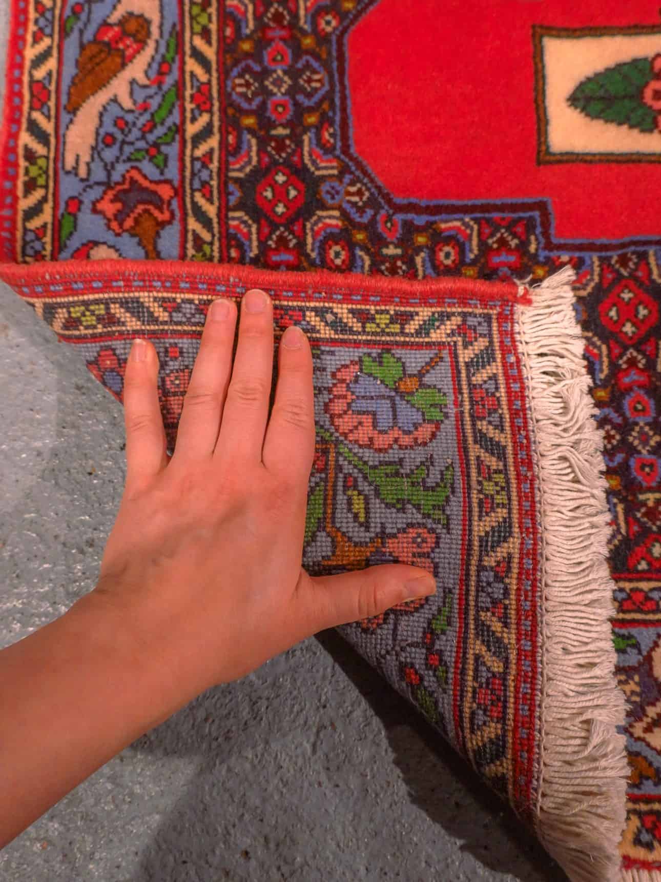Punainen käsinsolmittu Senneh-villamatto, 314 × 93 cm