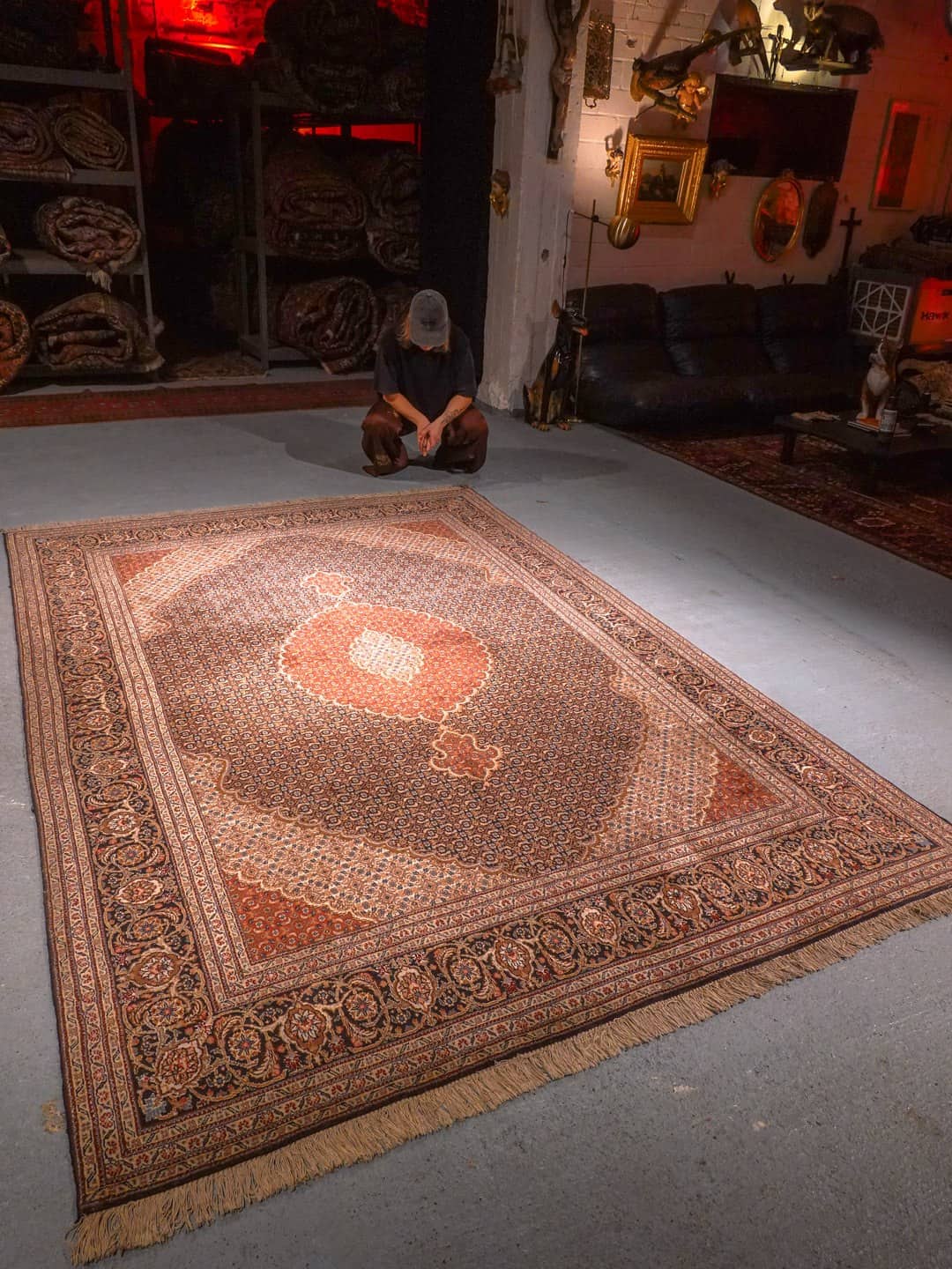 Punainen käsinsolmittu Tabriz-villamatto, 290 × 200 cm