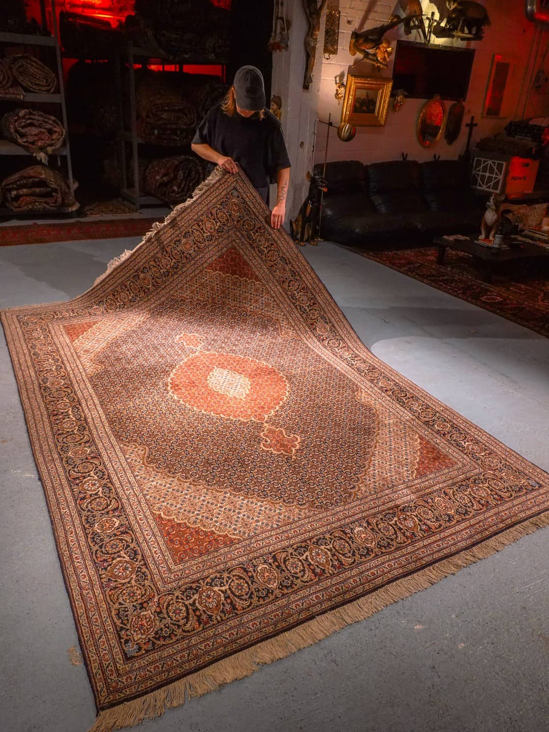 Punainen käsinsolmittu Tabriz-villamatto, 290 × 200 cm