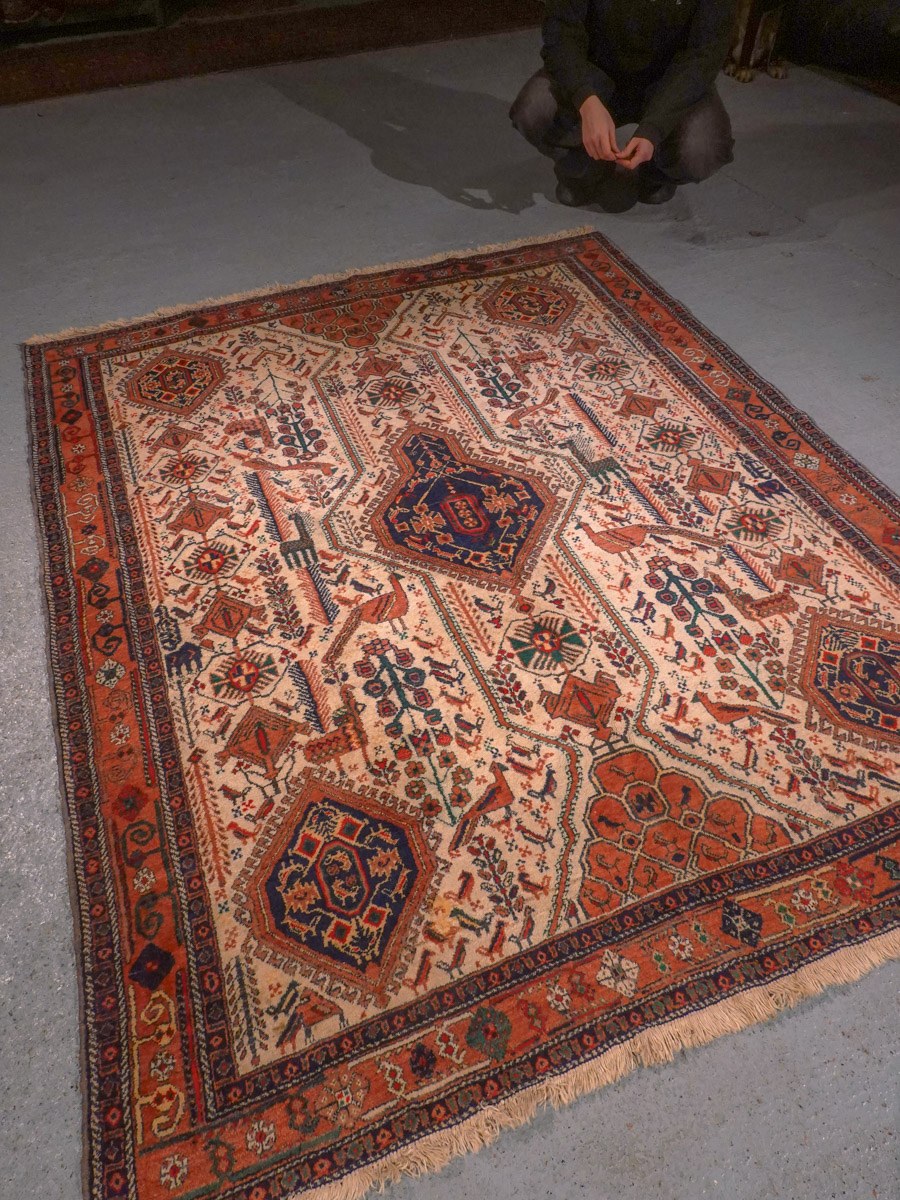 Maanläheinen käsinsolmittu Afshar-villamatto, 193 × 158 cm