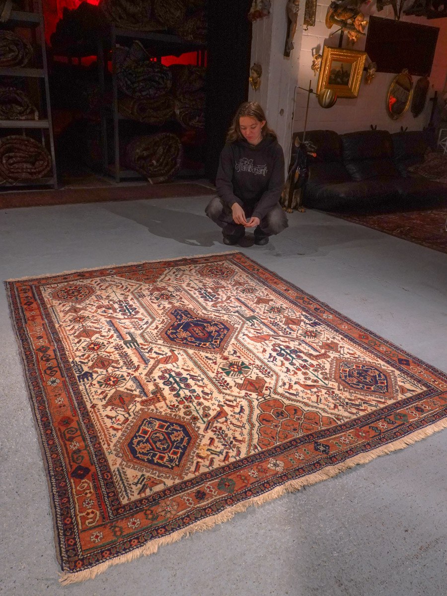 Maanläheinen käsinsolmittu Afshar-villamatto, 193 × 158 cm