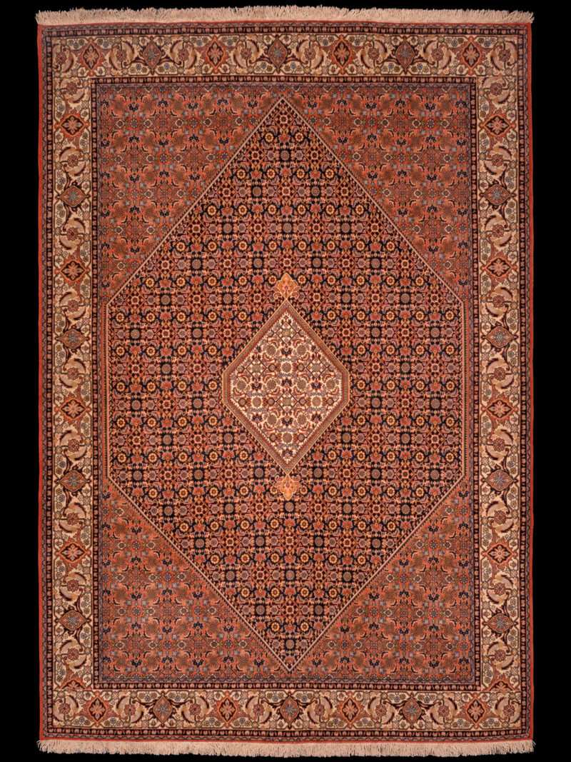 Punainen käsinsolmittu Bijar-villamatto, 292 × 201 cm