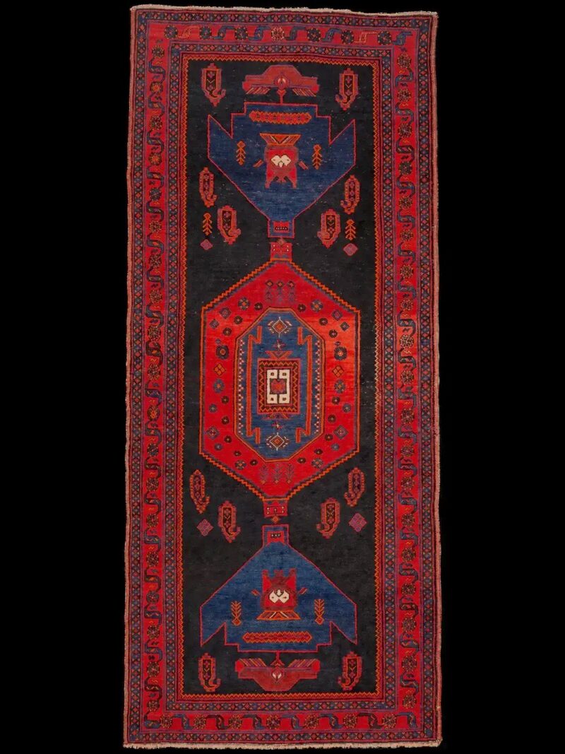 Punainen käsinsolmittu Bijar-villamatto, 320 × 133 cm
