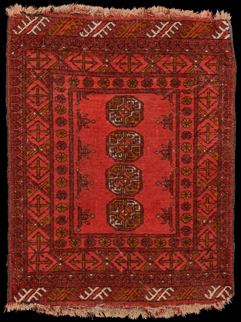 Punainen käsinsolmittu Buhara-villamatto, 68 × 54 cm