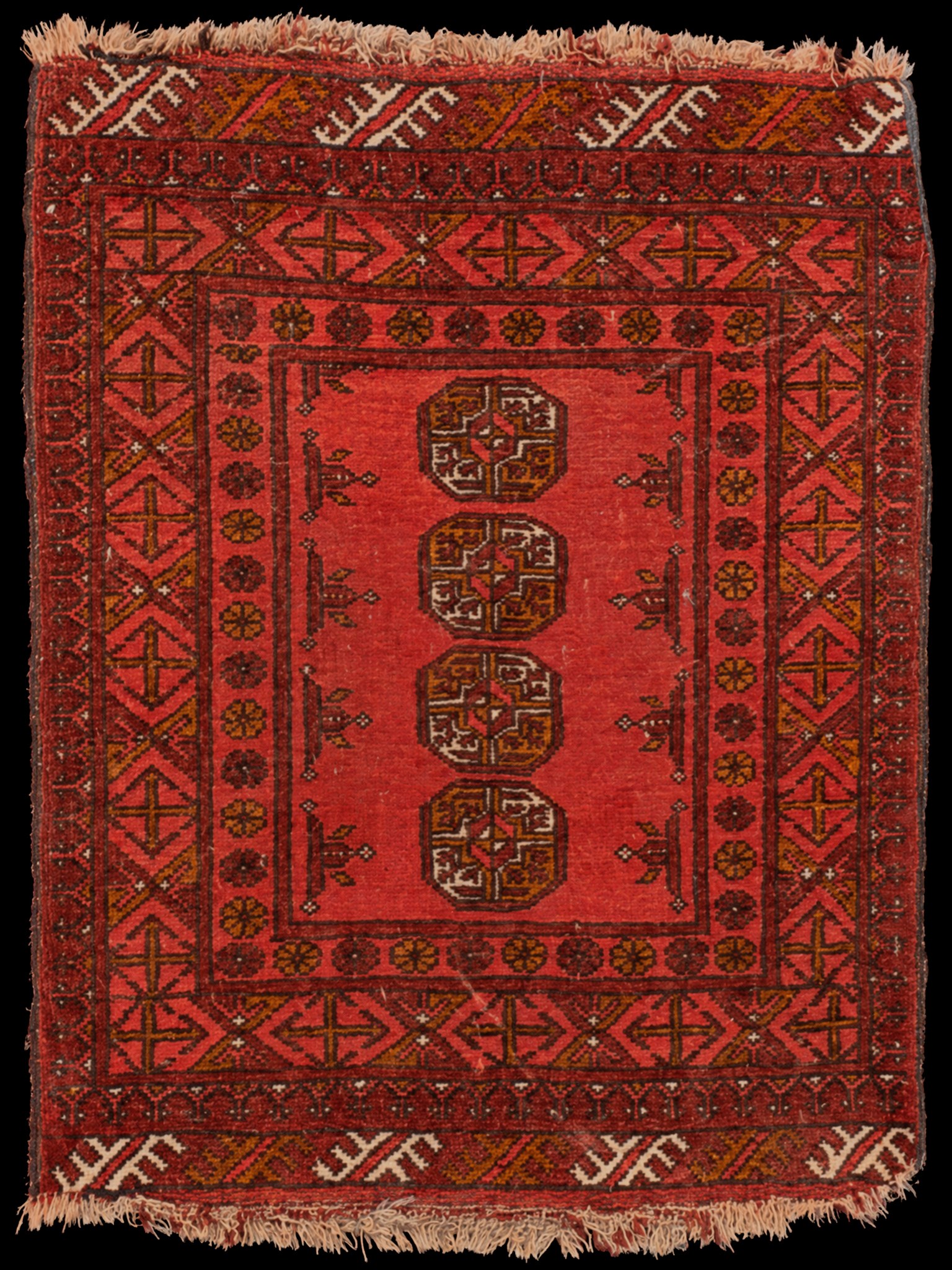 Punainen käsinsolmittu Buhara-villamatto, 68 × 54 cm