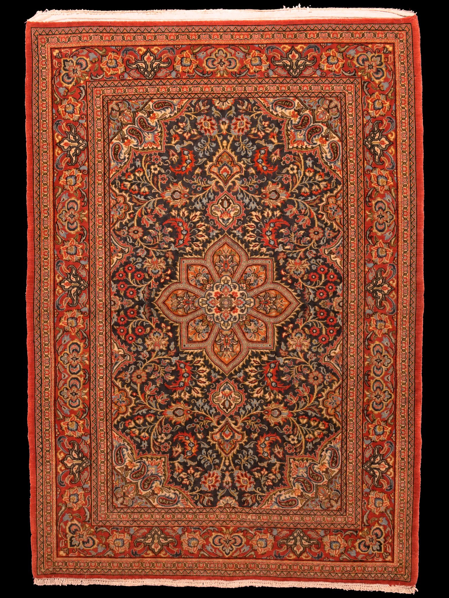 Punainen käsinsolmittu Ghom-villamatto, 156 × 109 cm