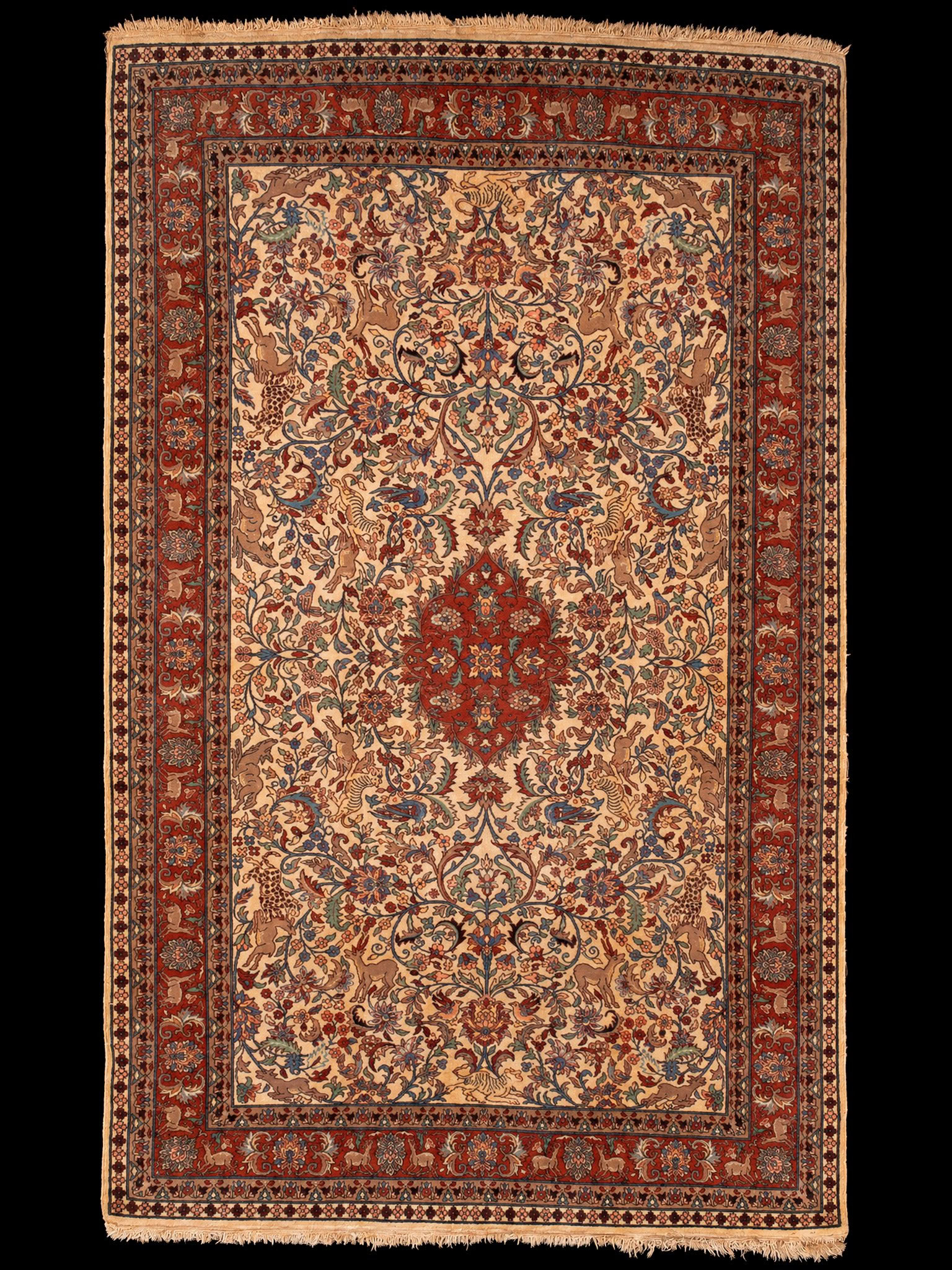 Maanläheinen käsinsolmittu Ghom-villamatto, 228 × 137 cm