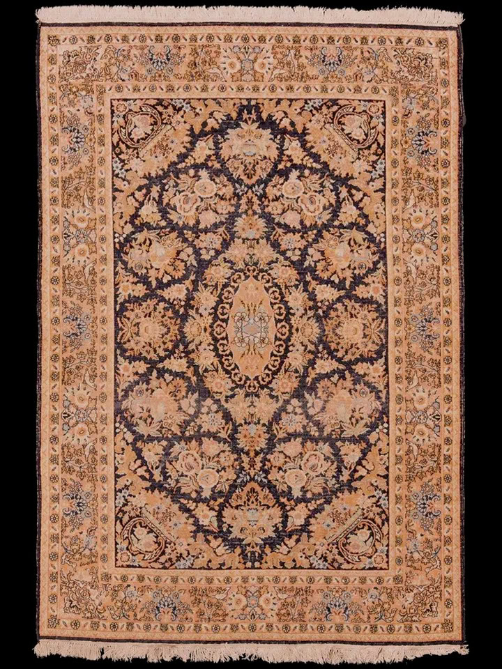 Maanläheinen käsinsolmittu Kashmir-silkkimatto, 187 × 128 cm
