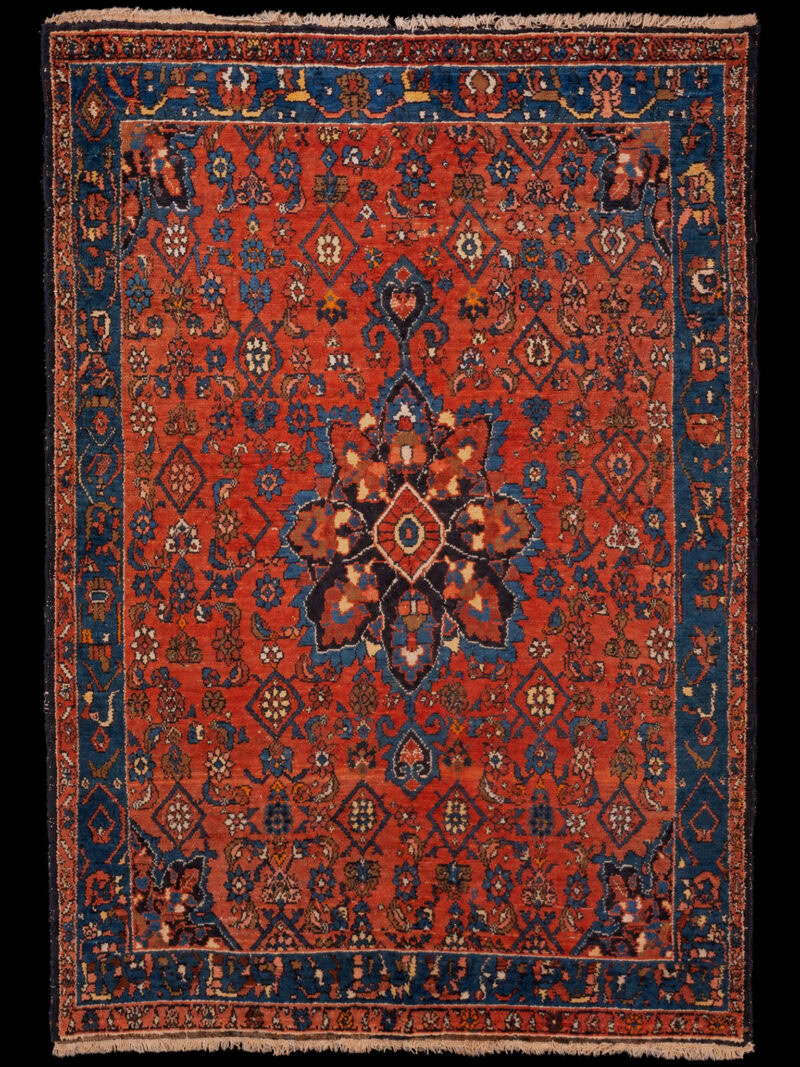 Punainen käsinsolmittu Malayer-villamatto, 195 × 141 cm