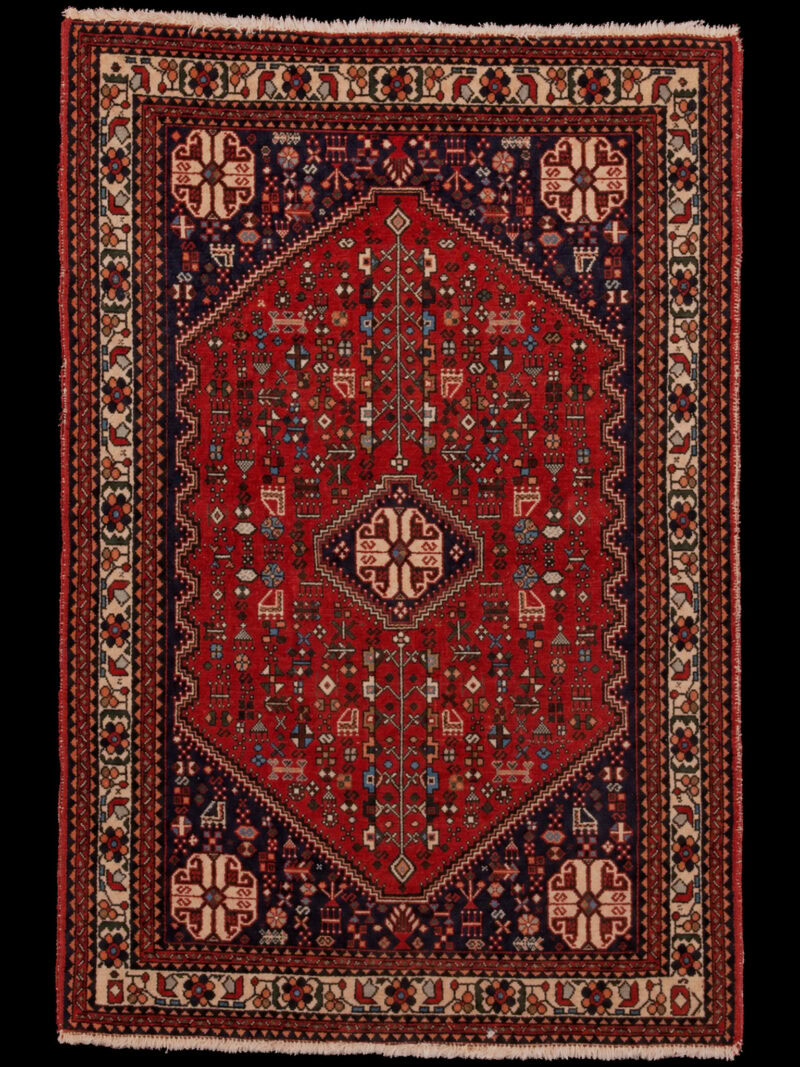 Punainen käsinsolmittu Abadeh-villamatto, 157 × 108 cm