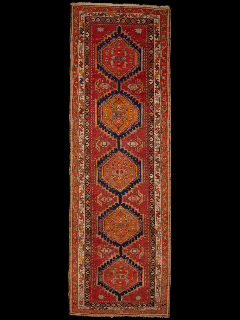 Punainen käsinsolmittu Sarab-villamatto, 344 × 107 cm