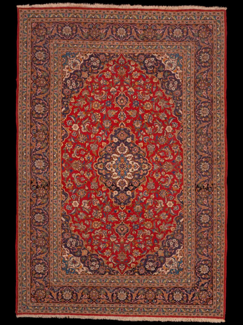 Punainen käsinsolmittu Keshan-villamatto, 350 × 250 cm