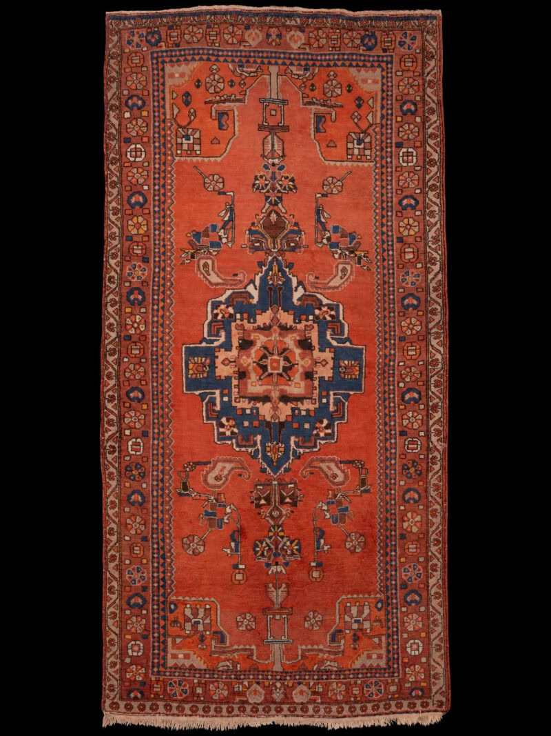 Punainen käsinsolmittu Malayer-villamatto, 260 × 131 cm