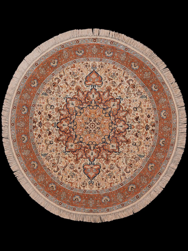 Vaalea käsinsolmittu Kashmir-silkkimatto, 152 × 152 cm