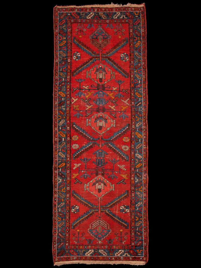 Punainen käsinsolmittu Hamadan-villamatto, 295 × 105 cm