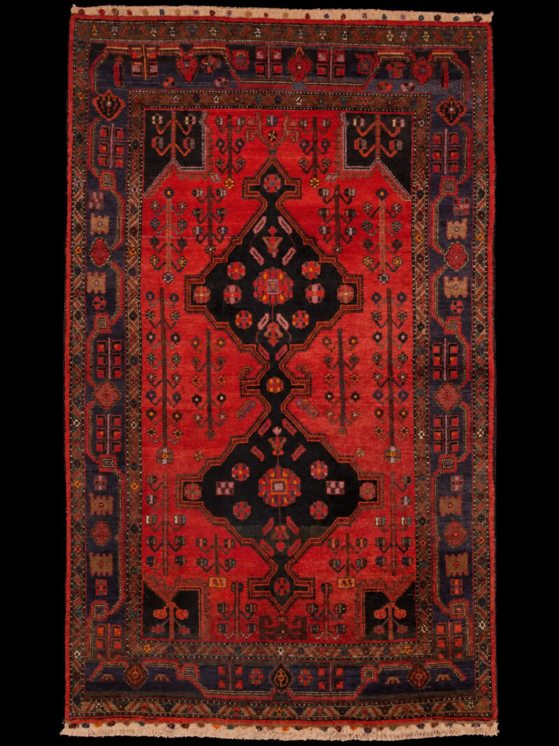 Punainen käsinsolmittu Hamadan-villamatto, 252 × 160 cm