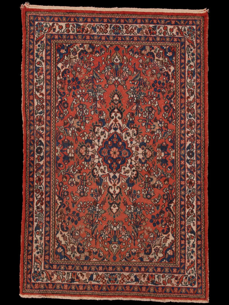 Punainen käsinsolmittu Sarouk-villamatto, 200 × 130 cm