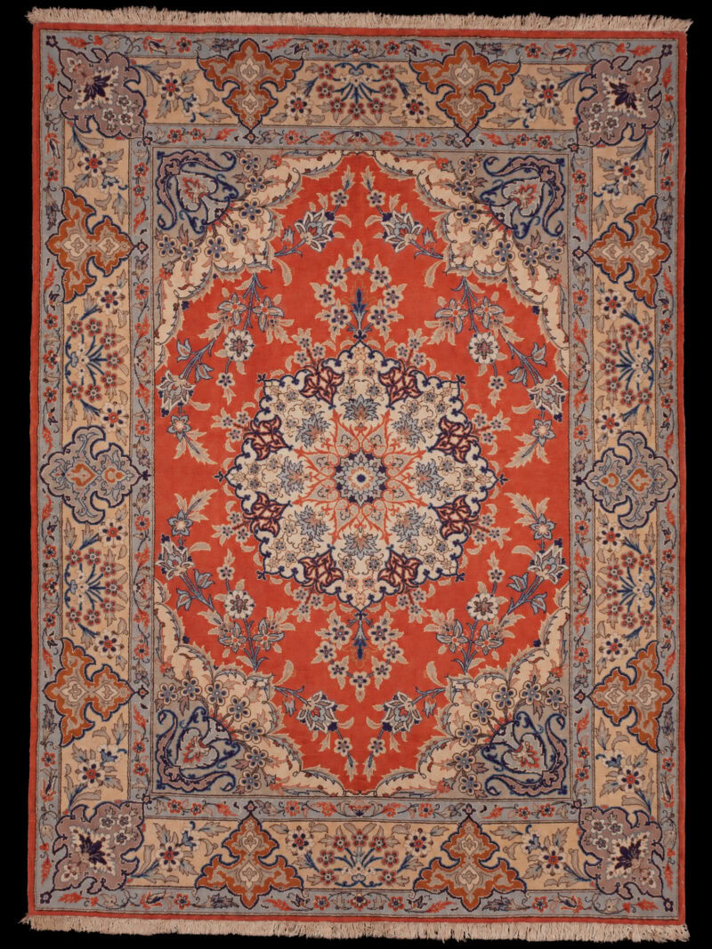 Punainen käsinsolmittu Sarouk-villamatto, 272 × 200 cm