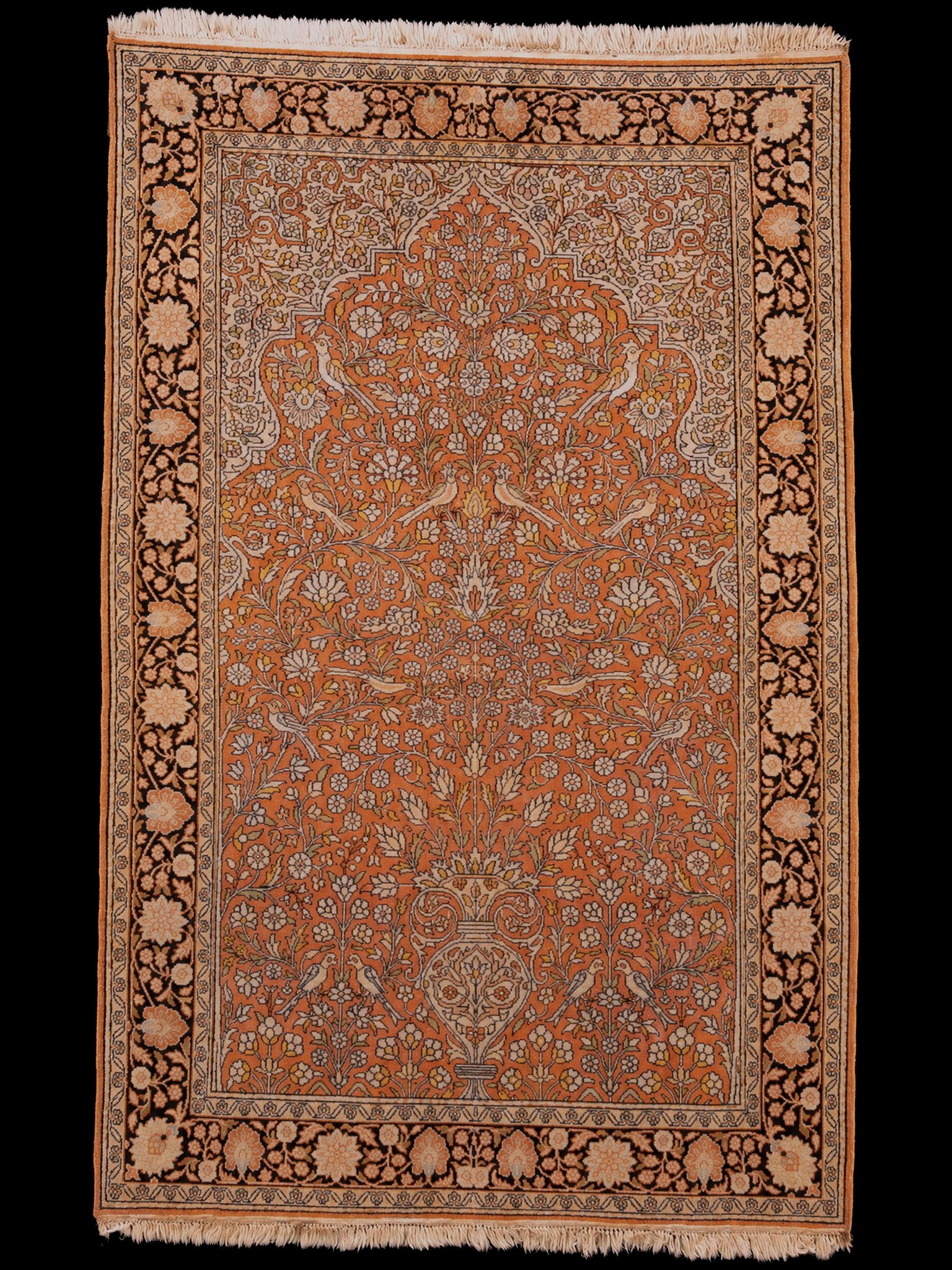 Maanläheinen käsinsolmittu Kashmir-silkkimatto, 194 × 123 cm