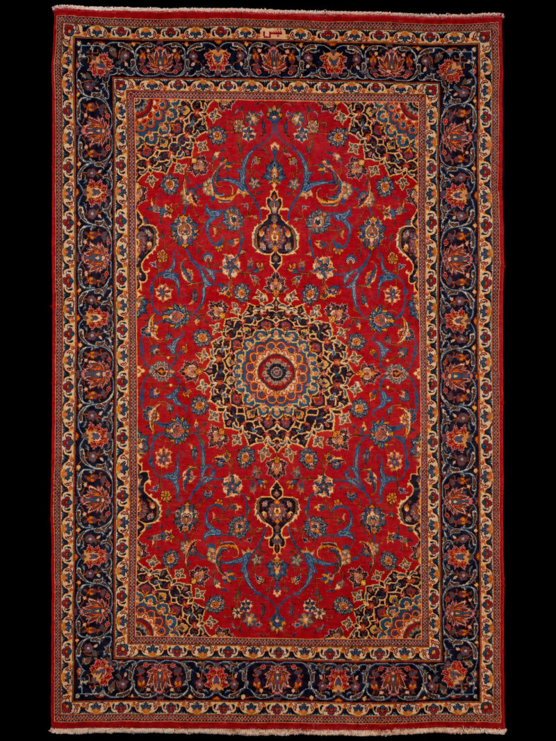 Punainen käsinsolmittu Meshed-villamatto, 305 × 200 cm