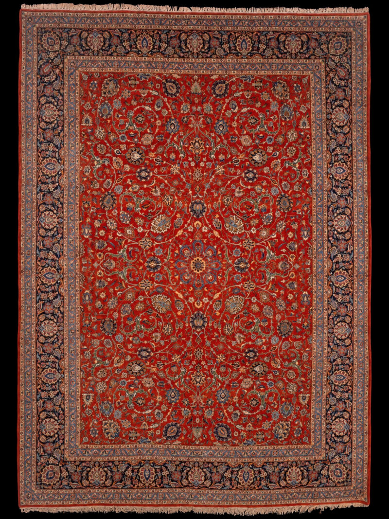 Punainen käsinsolmittu Sarouk-villamatto, 383 × 273 cm