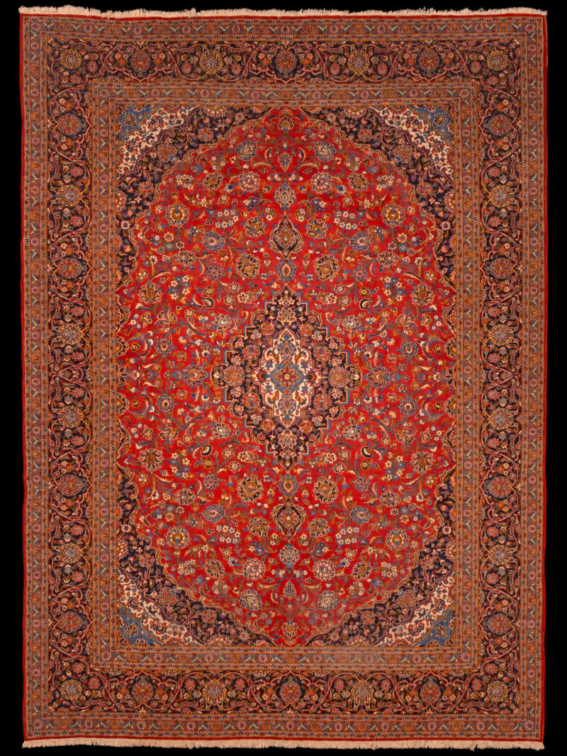 Punainen käsinsolmittu Keshan-villamatto, 441 × 322 cm