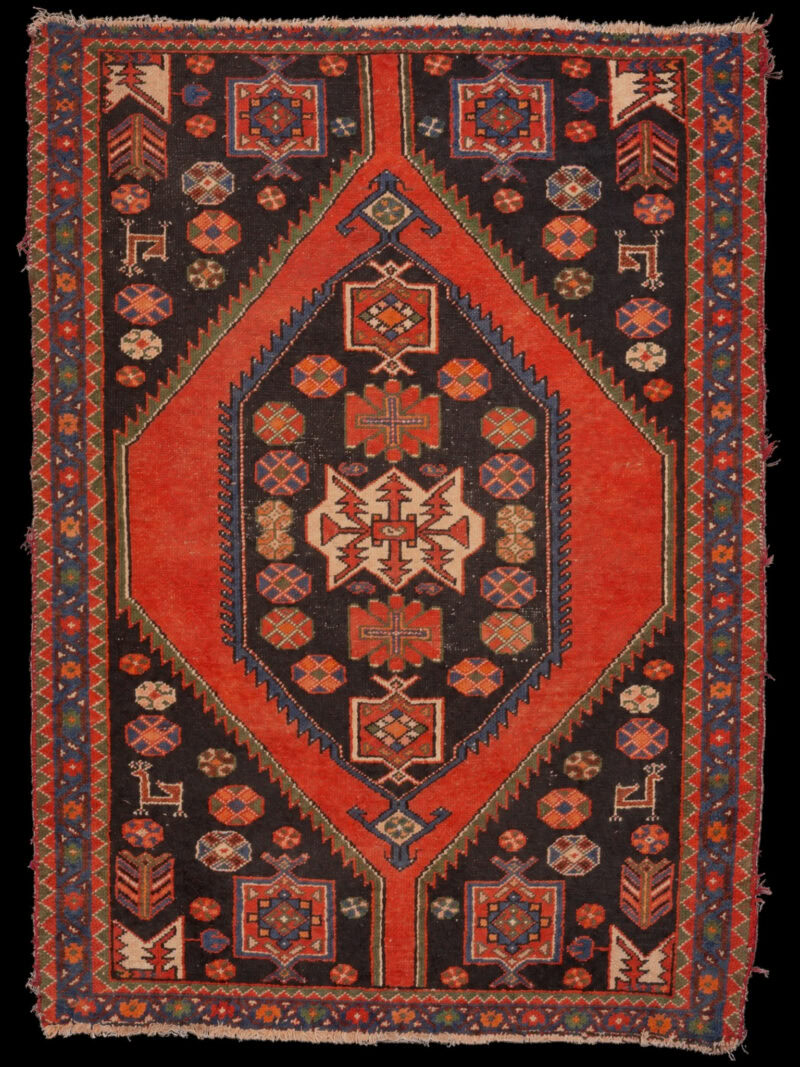 Punainen käsinsolmittu Hamadan-villamatto, 152 × 117 cm