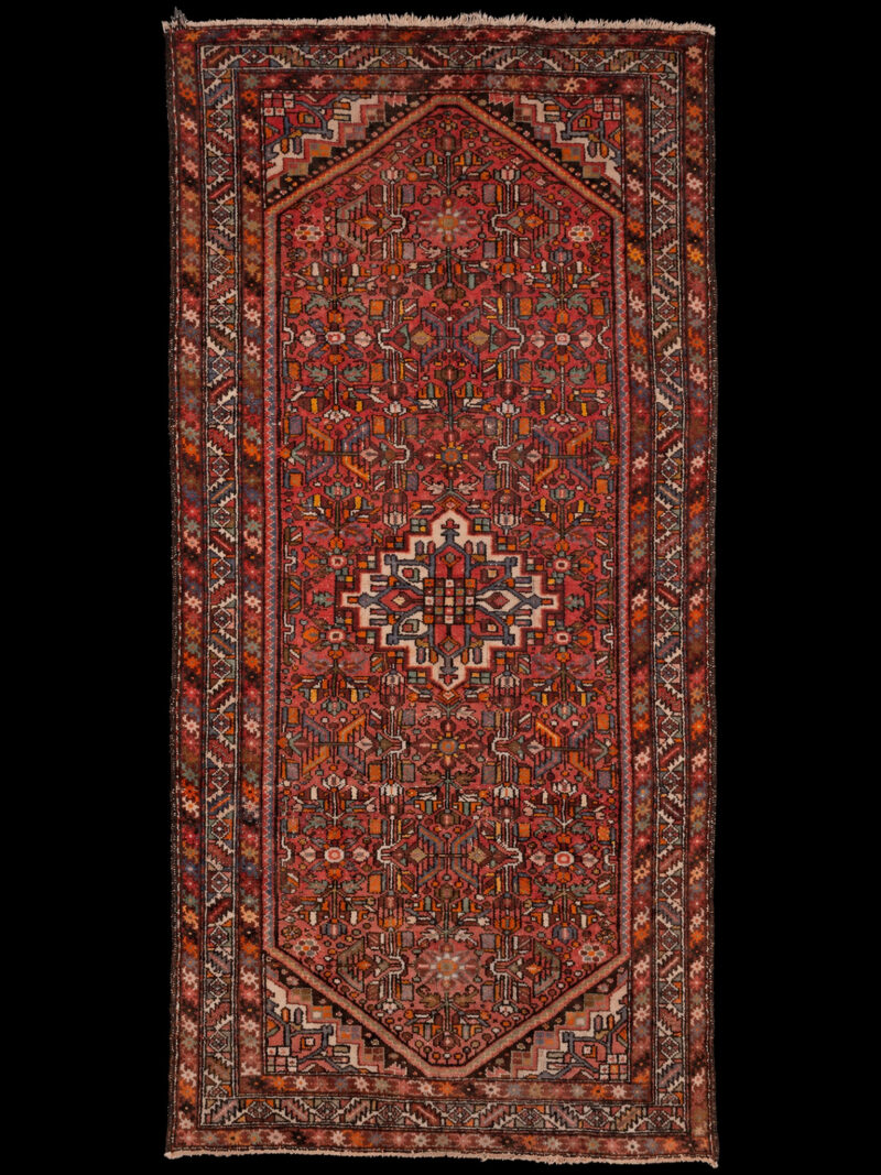 Punainen käsinsolmittu Hamadan-villamatto, 311 × 162 cm