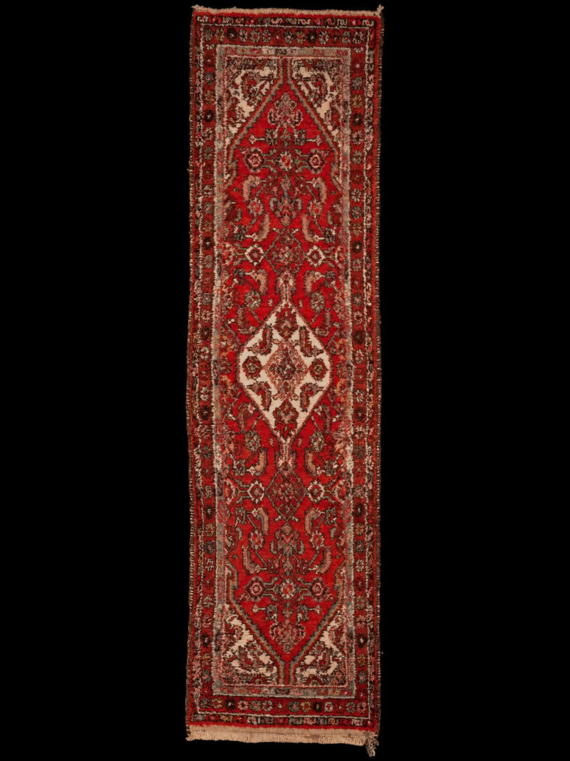Punainen käsinsolmittu Hamadan-villamatto, 261 × 71 cm