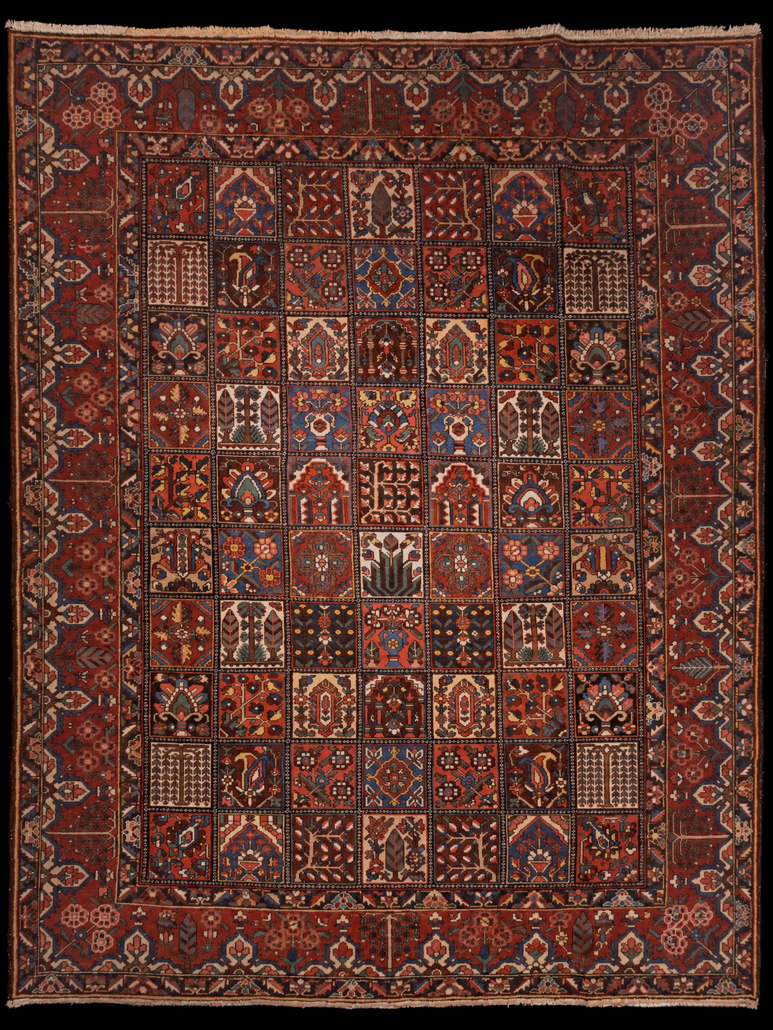 Punainen käsinsolmittu Bahtijaari-villamatto, 376 × 308 cm