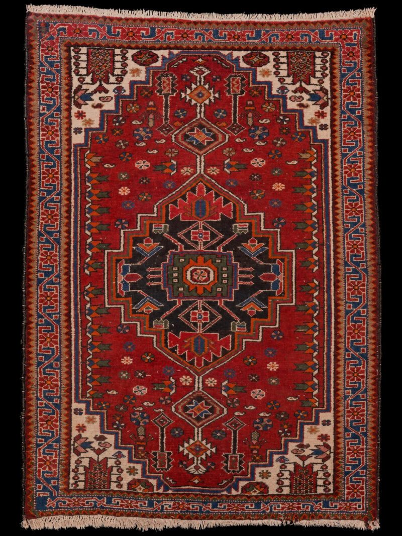 Punainen käsinsolmittu Hamadan-villamatto, 160 × 118 cm