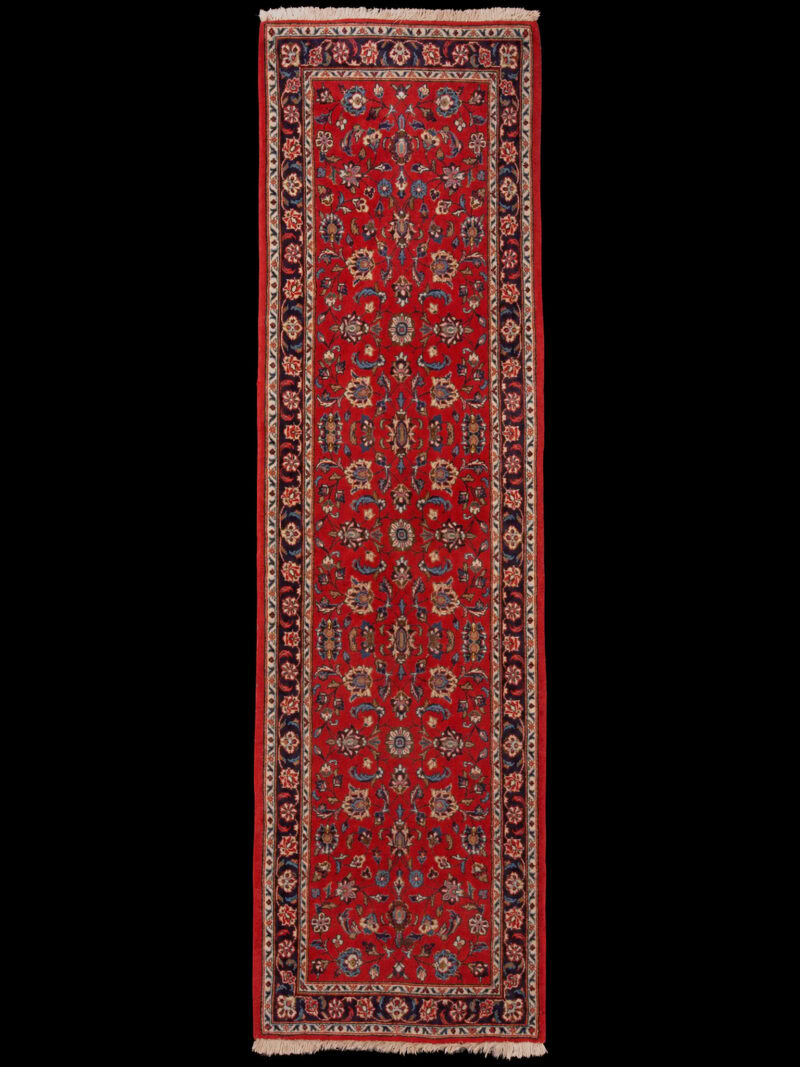 Punainen käsinsolmittu Keshan-villamatto, 251 × 73 cm