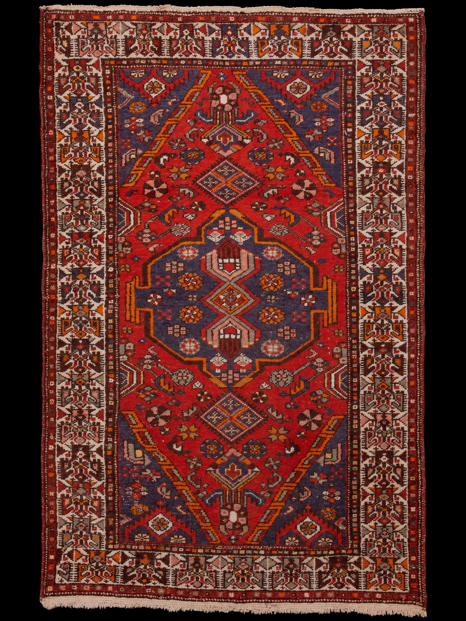 Punainen käsinsolmittu Hamadan-villamatto, 207 × 136 cm