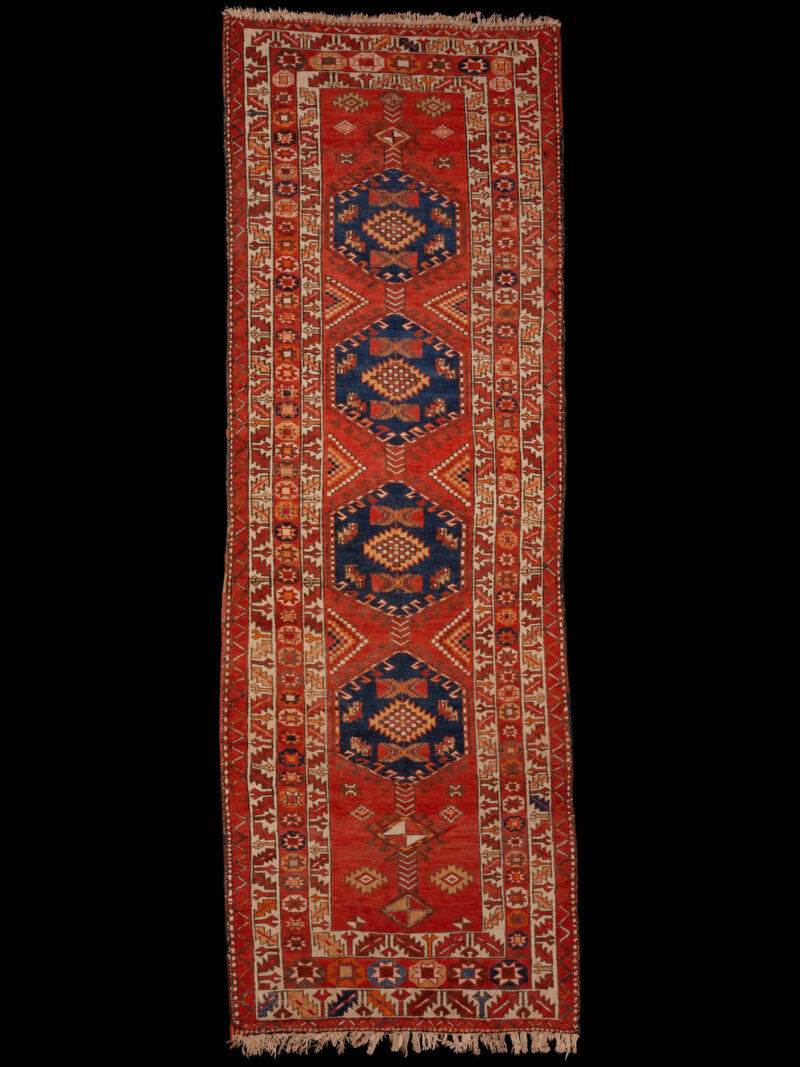 Punainen käsinsolmittu Meshkin-villamatto, 336 × 119 cm