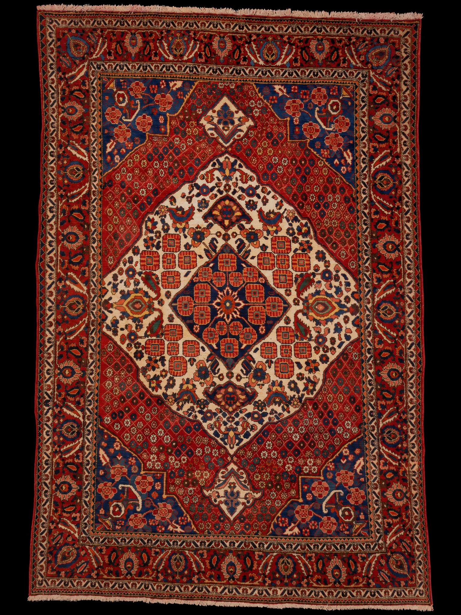 Punainen käsinsolmittu Bahtijaari-villamatto, 314 × 215 cm