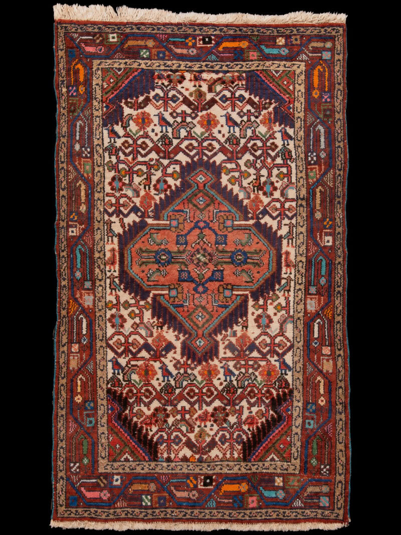 Punainen käsinsolmittu Hamadan-villamatto, 123 × 73 cm