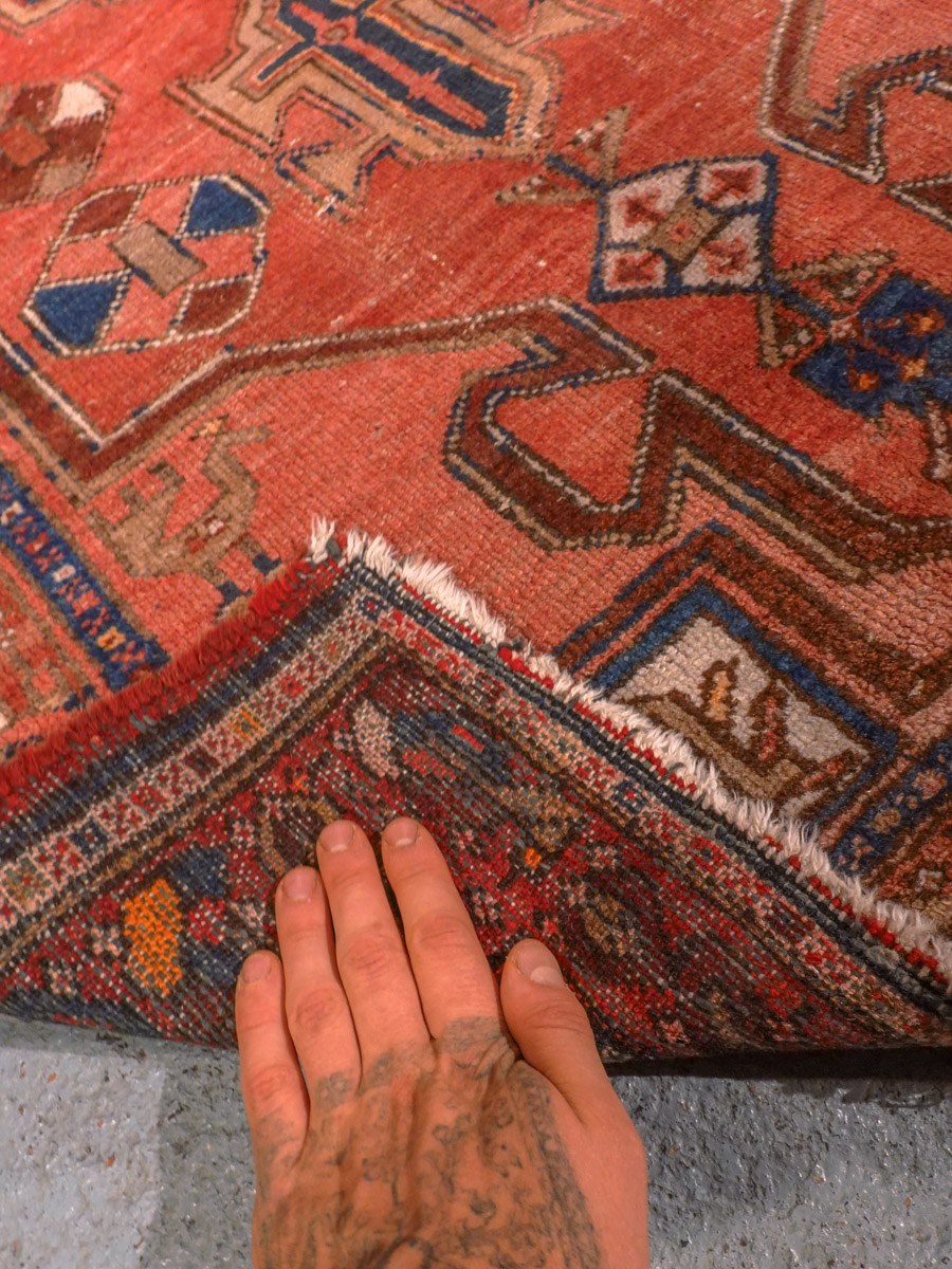 Punainen käsinsolmittu Hamadan-villamatto, 189 × 98 cm
