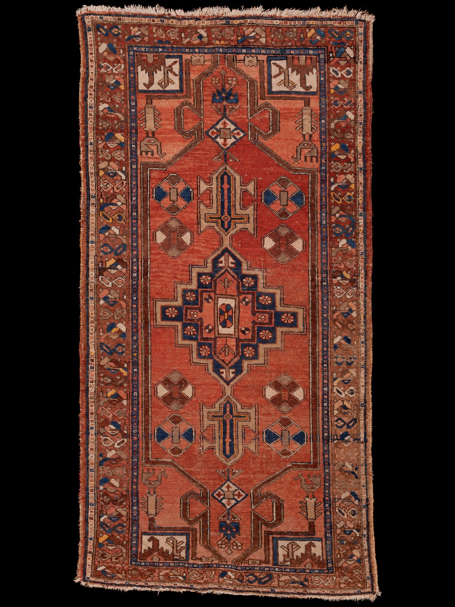 Punainen käsinsolmittu Hamadan-villamatto, 189 × 98 cm