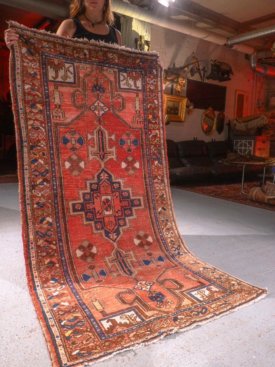 Punainen käsinsolmittu Hamadan-villamatto, 189 × 98 cm