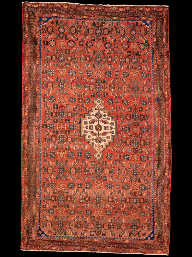 Punainen käsinsolmittu Hamadan-villamatto, 219 × 133 cm