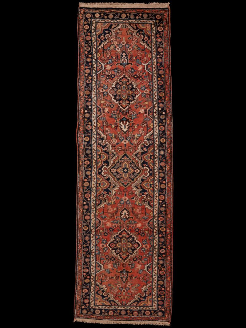 Punainen käsinsolmittu Hamadan-villamatto, 308 × 91 cm
