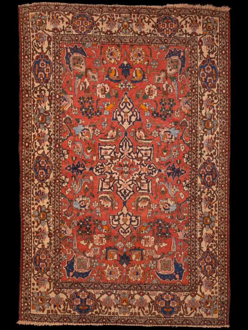 Punainen käsinsolmittu Isfahan-villamatto, 206 × 139 cm