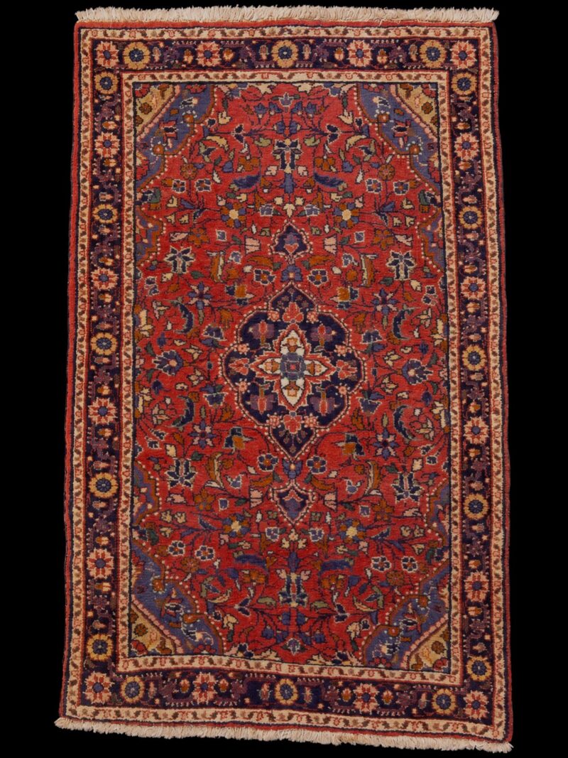 Punainen käsinsolmittu Keshan-villamatto, 126 × 81 cm